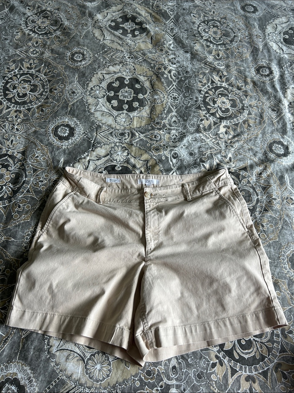 LOFT Light Beige Cotton Bermuda Shorts